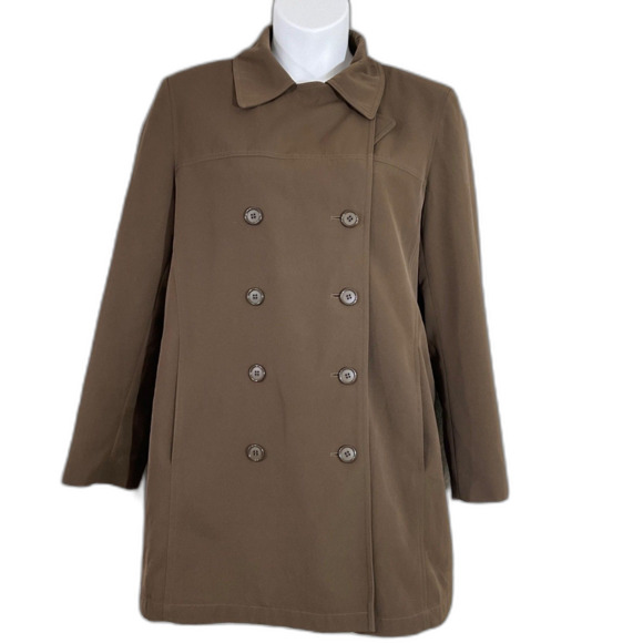 Vintage Jacqueline Ferrar 90s mid length Green Trench Coat women's L - Picture 2 of 13